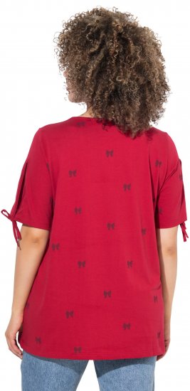 Ulla Popken Bow Print Split Sleeve Tee Ruby Red - T-shirts imprimés pour femme - 