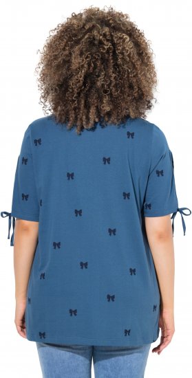 Ulla Popken Bow Print Split Sleeve Tee Indigo Denim - T-shirts imprimés pour femme - 