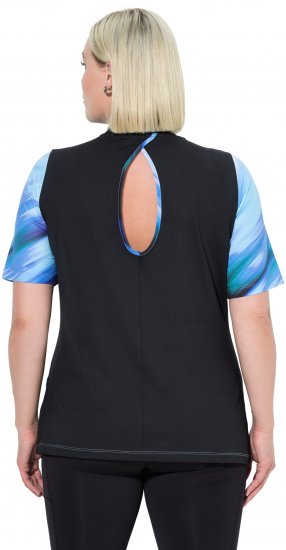 Ulla Popken Cutout Abstract Print Short Sleeve Tee Light Sapphire - T-shirts imprimés pour femme - 