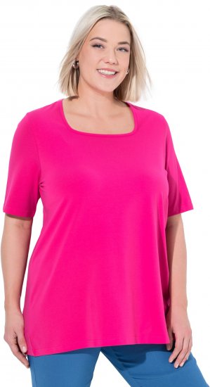 Ulla Popken Essential Square Neck Stretch Tee Magenta Pink - T-shirts - 
