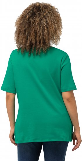 Ulla Popken Double Layer Rounded V-Neck Slim Fit Tee Emerald - T-shirts - 