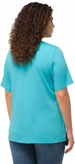 Ulla Popken Double Layer Rounded V-Neck Slim Fit Tee Deep Aqua - T-shirts - 