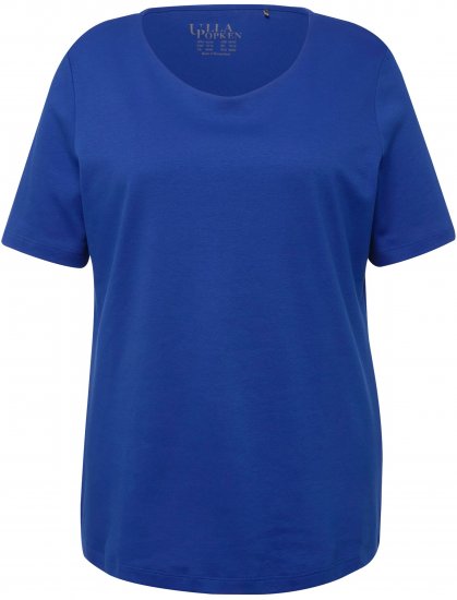 Ulla Popken Double Layer Rounded V-Neck Slim Fit Tee Cobalt Blue - T-shirts - 