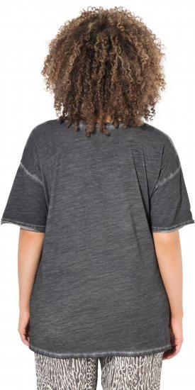 Ulla Popken Cold Dye Ruffle Edge Pocket Tee Graphite Grey - T-shirts - 