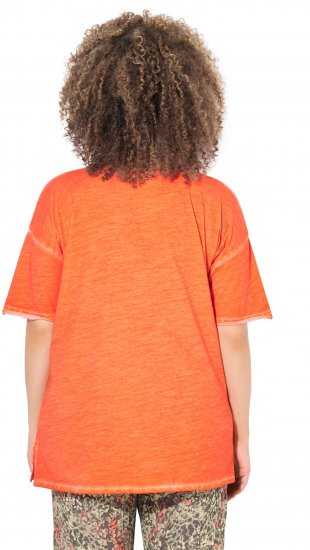 Ulla Popken Cold Dye Ruffle Edge Pocket Tee Coral Pink - T-shirts - 