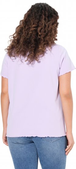 Ulla Popken Ribbed Lettuce Hem Short Sleeve Tee Lavender - T-shirts - 