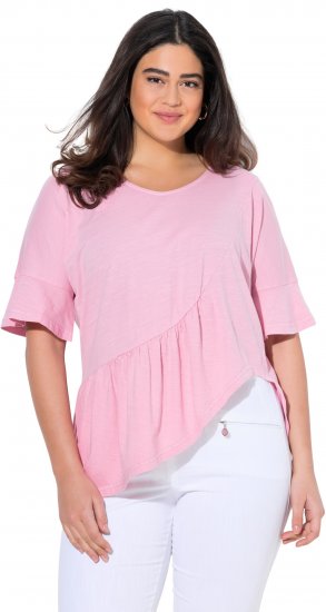 Ulla Popken Asymmetric Flounce Panel Short Sleeve Tee Pink - T-shirts - 