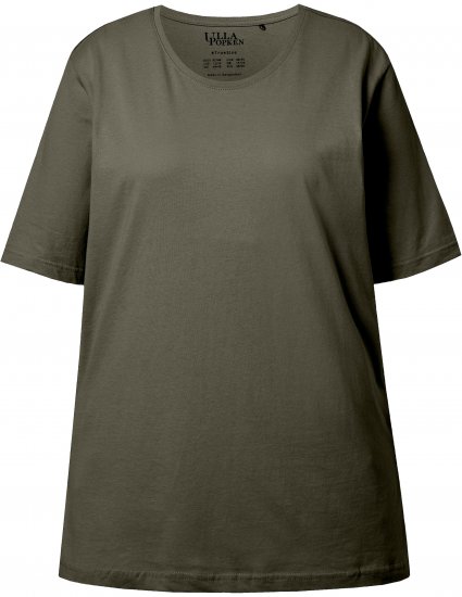 Ulla Popken Basic Round Neck Short Sleeve Relaxed Fit T-Shirt Olive Grey - T-shirts - 