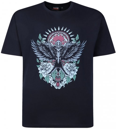 Espionage T444 Tiger Swallow Print T-Shirt Navy - T-shirts avec impression - 