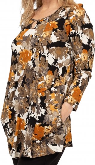Scandinavian Caramel Flower Petals Tunic Orange and Brown - T-shirts imprimés pour femme - 