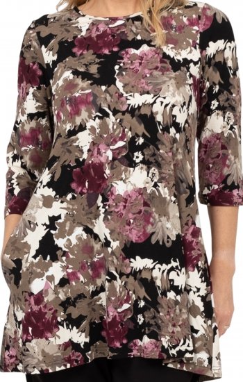 Scandinavian Caramel Flower Petals Tunic Brown - T-shirts imprimés pour femme - 