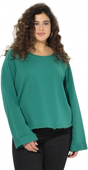 Ulla Popken Rolled Edge Long Sleeve Sweatshirt Emerald Green - Sweatshirts & hoodies - 