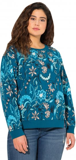 Ulla Popken Beaded Floral Long Sleeve Sweatshirt Dark Teal - Ulla Popken - 