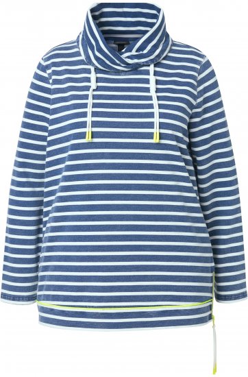 Ulla Popken Striped Turtleneck Neon Detail Sweatshirt Indigo Denim - Sweatshirts & hoodies - 