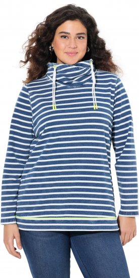 Ulla Popken Striped Turtleneck Neon Detail Sweatshirt Indigo Denim - Sweatshirts & hoodies - 