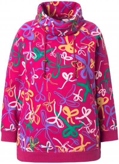 Ulla Popken Ribbon Print Turtleneck Sweatshirt Cherry Red - Sweatshirts & hoodies - 