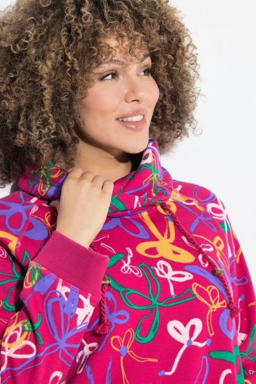Ulla Popken Ribbon Print Turtleneck Sweatshirt Cherry Red - Sweatshirts & hoodies - Sweats, Hoodies & Maille Douillets