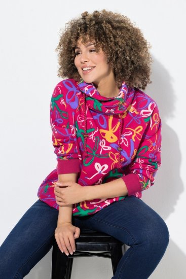 Ulla Popken Ribbon Print Turtleneck Sweatshirt Cherry Red - Sweatshirts & hoodies - Sweats, Hoodies & Maille Douillets
