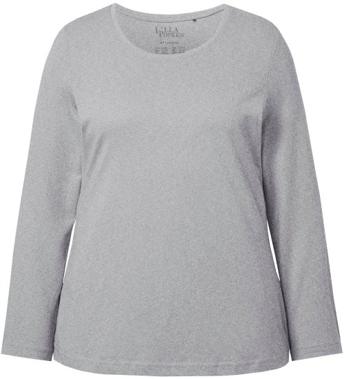 Ulla Popken Basic Round Neck Long Sleeve Slim Fit Cotton Tee Light Grey Melange - T-shirts - 