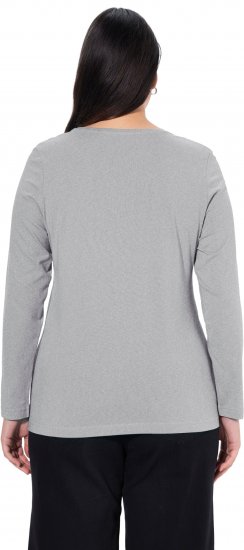 Ulla Popken Basic Round Neck Long Sleeve Slim Fit Cotton Tee Light Grey Melange - T-shirts - 