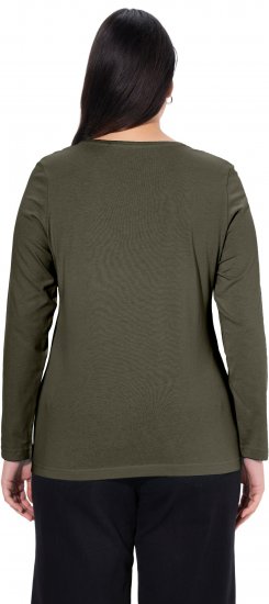 Ulla Popken Basic Round Neck Long Sleeve Slim Fit Cotton Tee Olive - T-shirts - 