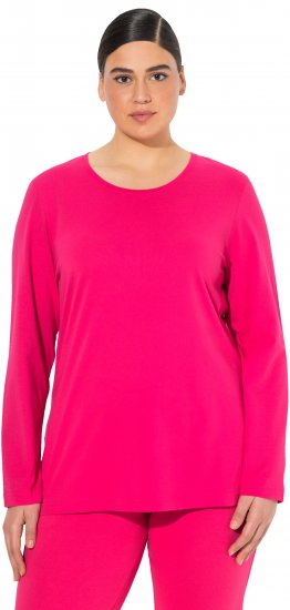 Ulla Popken Basic Round Neck Long Sleeve Slim Fit Cotton Tee Red Pink - T-shirts - 