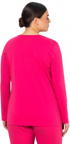 Ulla Popken Basic Round Neck Long Sleeve Slim Fit Cotton Tee Red Pink - T-shirts - 
