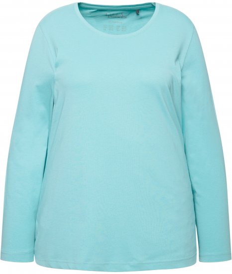 Ulla Popken Basic Round Neck Long Sleeve Slim Fit Cotton Tee Mint - T-shirts - 