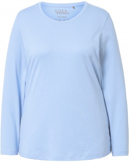 Ulla Popken Basic Round Neck Long Sleeve Slim Fit Cotton Tee Light Blue - T-shirts - 