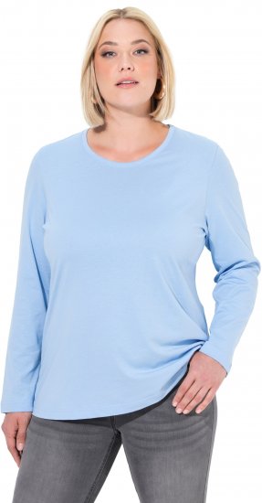 Ulla Popken Basic Round Neck Long Sleeve Slim Fit Cotton Tee Light Blue - T-shirts - 