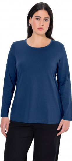 Ulla Popken Basic Round Neck Long Sleeve Slim Fit Cotton Tee Dark Blue - T-shirts - 