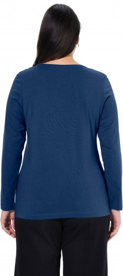 Ulla Popken Basic Round Neck Long Sleeve Slim Fit Cotton Tee Dark Blue - T-shirts - 