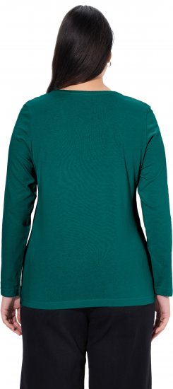 Ulla Popken Basic Round Neck Long Sleeve Slim Fit Cotton Tee Teal Green - T-shirts - 