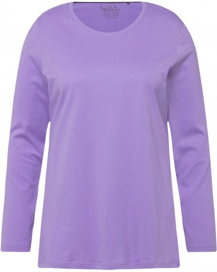 Ulla Popken Basic Round Neck Long Sleeve Slim Fit Cotton Tee Pale Lilac - T-shirts - 