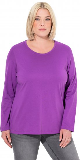 Ulla Popken Basic Round Neck Long Sleeve Slim Fit Cotton Tee Purple - T-shirts - 