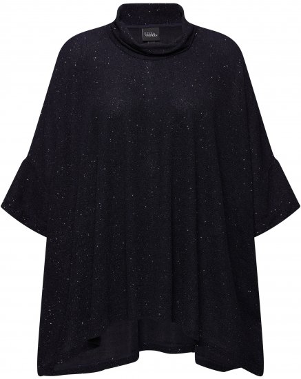 Ulla Popken Sparkling Draped Collared Tee Navy Blue - T-shirts imprimés pour femme - 