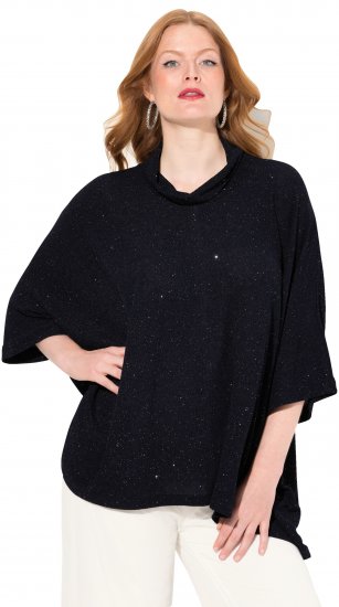 Ulla Popken Sparkling Draped Collared Tee Navy Blue - T-shirts imprimés pour femme - 