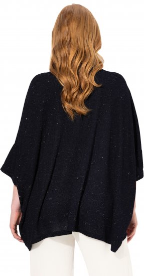 Ulla Popken Sparkling Draped Collared Tee Navy Blue - T-shirts imprimés pour femme - 