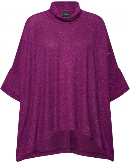 Ulla Popken Sparkling Draped Collared Tee Mulberry - T-shirts imprimés pour femme - 