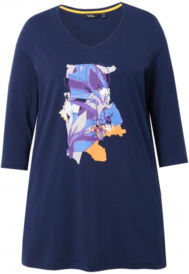 Ulla Popken Floral Motif 3/4 Sleeve Tunic Tee Ink Blue - T-shirts imprimés pour femme - 