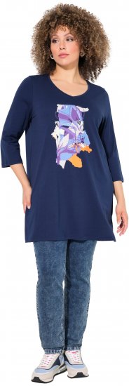 Ulla Popken Floral Motif 3/4 Sleeve Tunic Tee Ink Blue - T-shirts imprimés pour femme - 