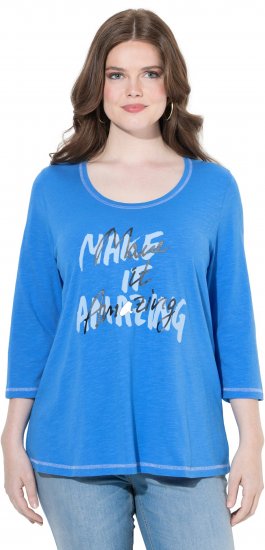 Ulla Popken Make It Amazing 3/4 Sleeve Graphic Tee Pacific Blue - T-shirts imprimés pour femme - 