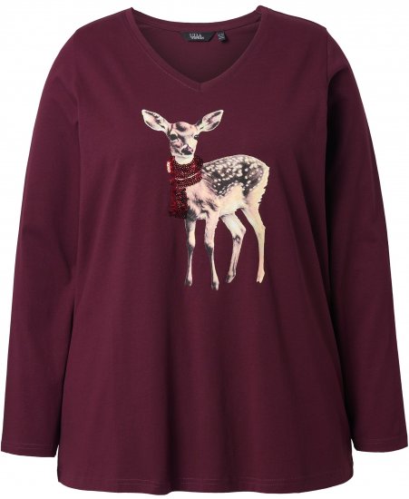Ulla Popken Fawn Long Sleeve Graphic Tee Plum - T-shirts imprimés pour femme - 