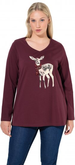 Ulla Popken Fawn Long Sleeve Graphic Tee Plum - T-shirts imprimés pour femme - 