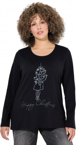 Ulla Popken Holiday Long Sleeve Graphic Tee Black - T-shirts imprimés pour femme - 