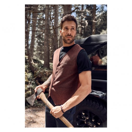 JP1880 Tweed Waistcoat Wool Brick Red - Gilets sans manches - Gilets grandes tailles