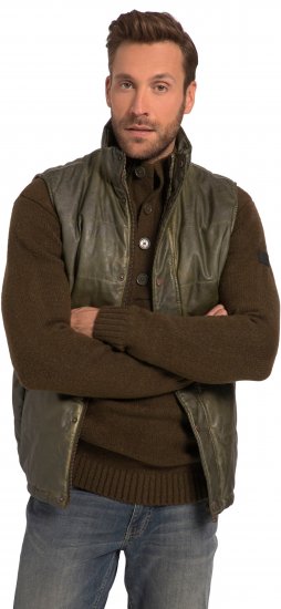 JP1880 Quilted Gilet Vintage Leather Green - Vestes - Vestes Homme Grandes Tailles