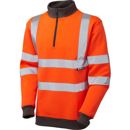 Leo Brynsworthy Ecoviz 1/4 Zip Sweatshirt Hi-Vis Orange - Vêtements de travail - Vêtements de travail grandes tailles