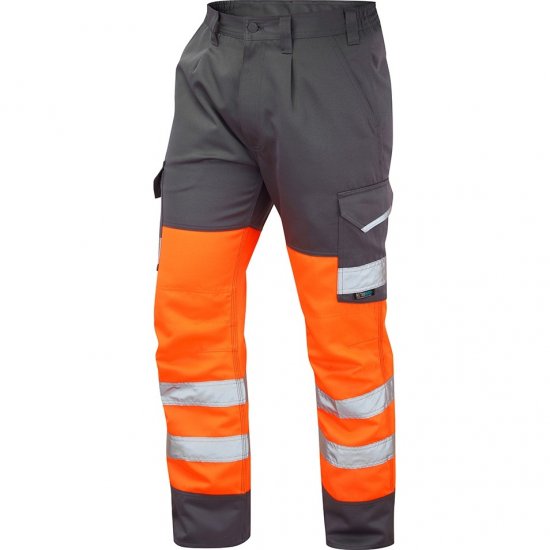 Leo Bideford Ecoviz Poly/Cotton Cargo Trouser Hi-Vis Orange/Grey - Vêtements de travail - Vêtements de travail grandes tailles