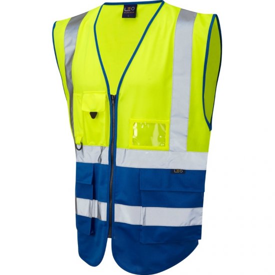 Leo Lynton Ecoviz Superior Waistcoat Hi-Vis Yellow/Royal Blue - Vêtements de travail - Vêtements de travail grandes tailles